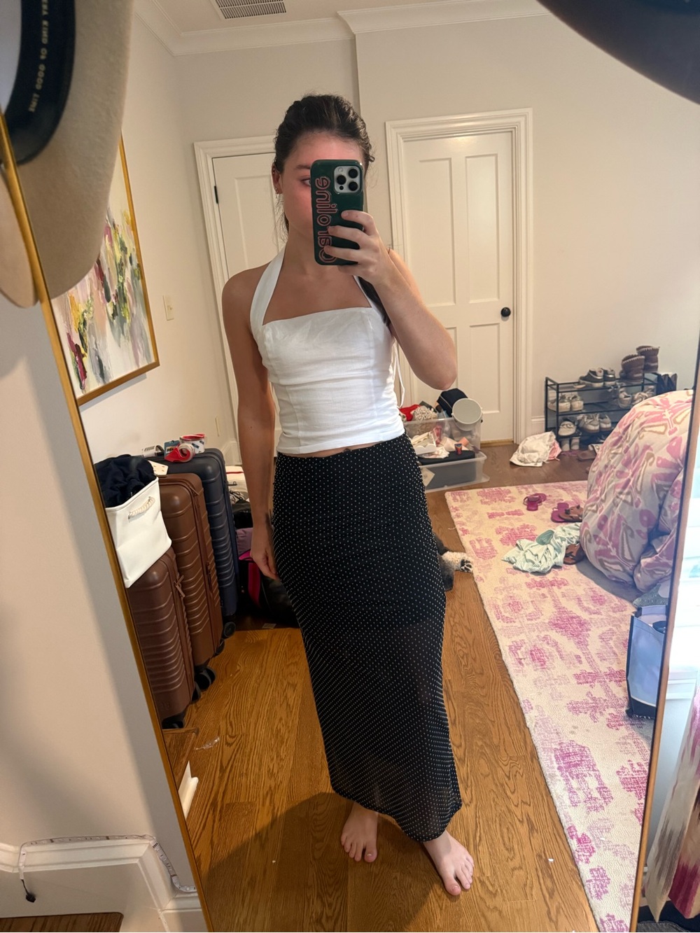 Maeve Black Maxi Skirt with White Microdots
